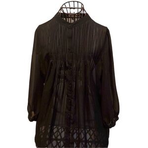 Love Stitch black sheer pin-tucked pleated button down top. Like new.
